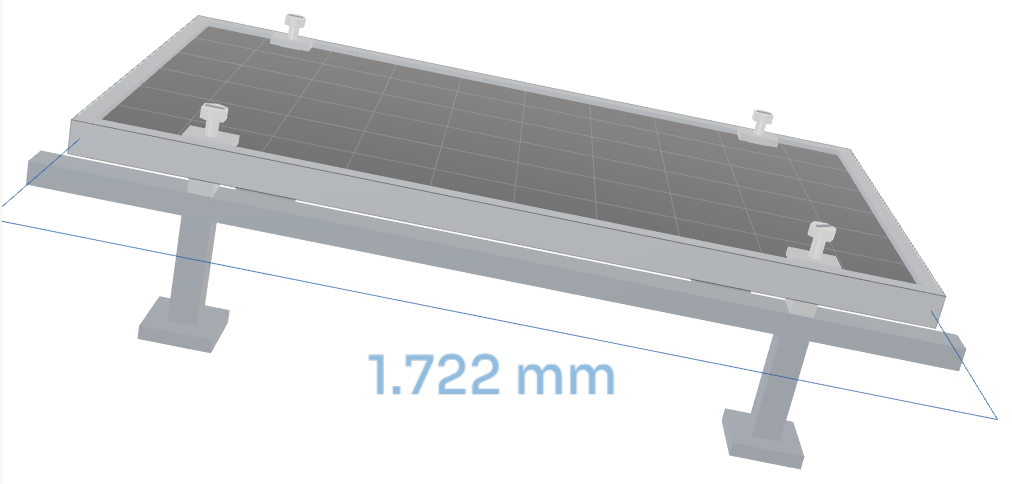 Módulo fotovoltaico sobre estrutura, com as cotas do projeto